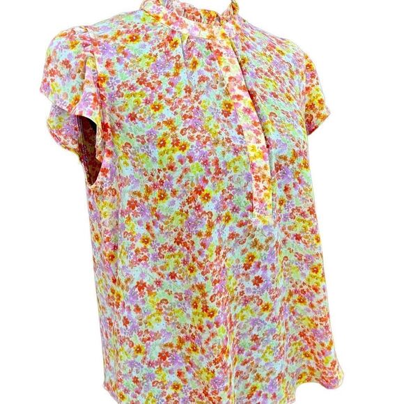 Alex & Lili floral button front sleeveless blouse w/ stand up ruffle collar sz M - Picture 5 of 6